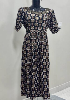 Cotton Mirror work  A-line Maxi Dress